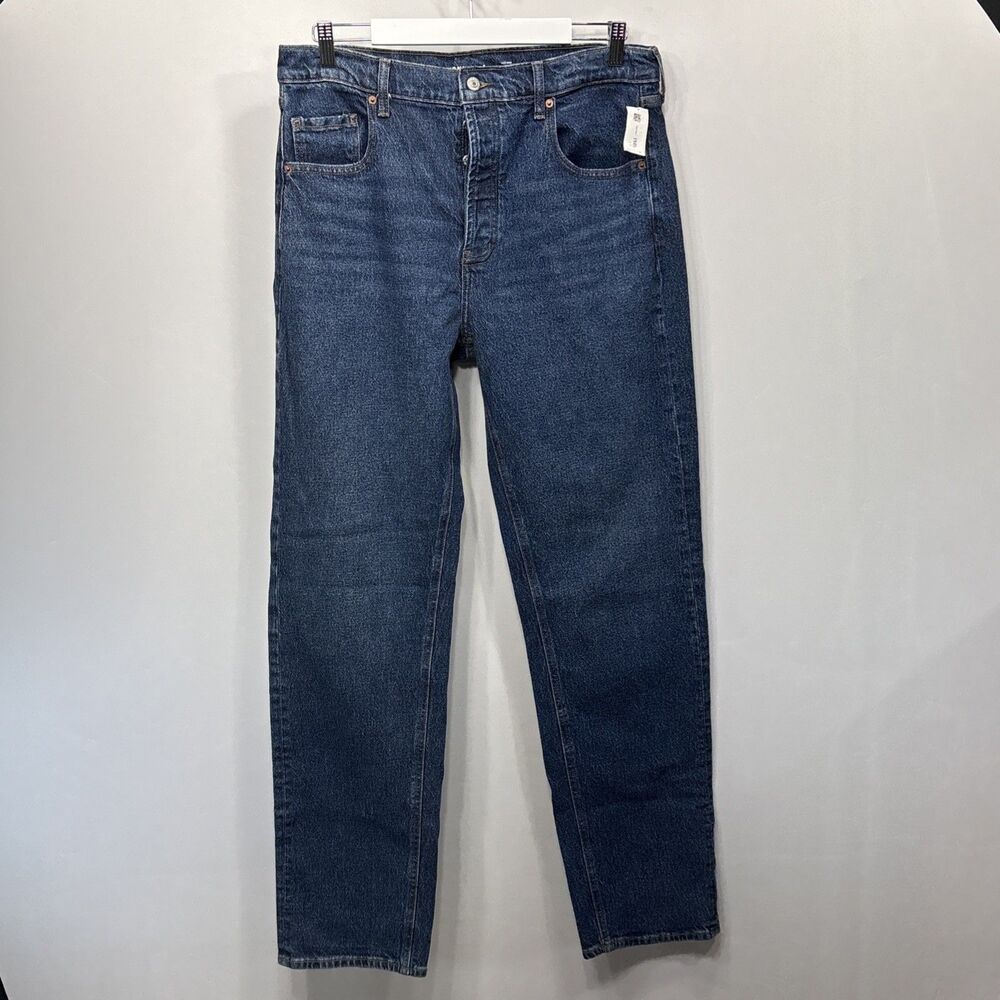 Old Navy Straight Slouchy High Rise Button Fly Jeans 8 Tall Marine Wash New